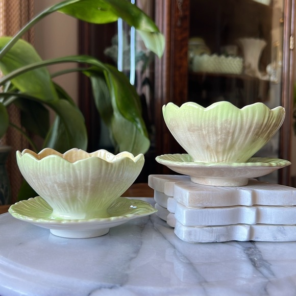 Antique Pair of Royal Winton Lotus Lusterware Bowls Attached Handle Saucer Plate - Picture 9 of 16